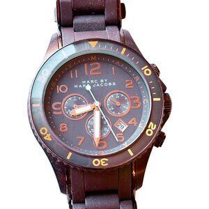 Marc Jacobs MBM3122 Brown Dial Watch Silicone Stainless Steel Battery Needed